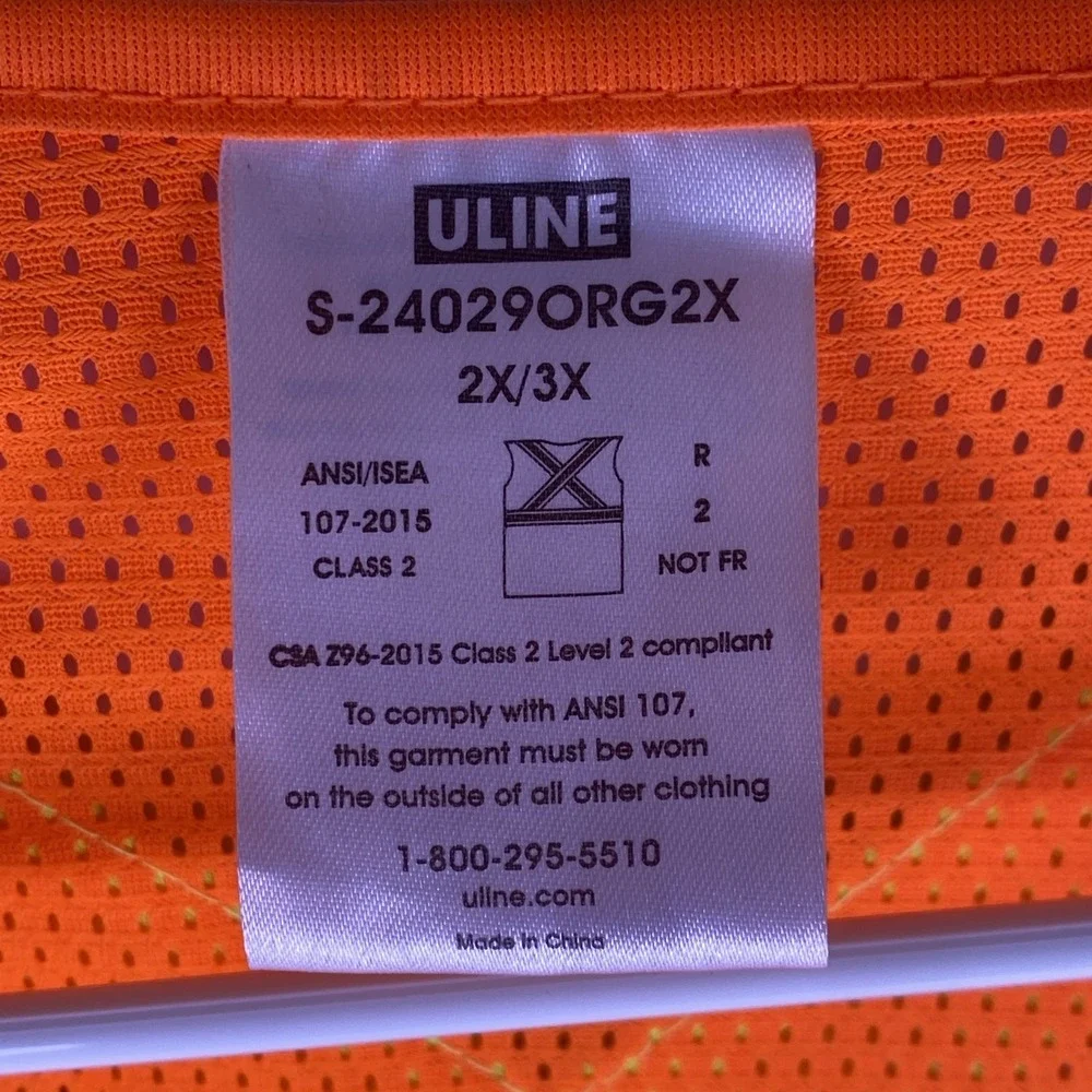 Uline Orange X-Back Hi-Vis Safety Vest. S-24029. Size 2XL/3XL.